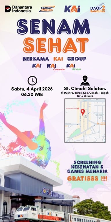 KAI Daop 2 Bandung bersama KAI Commuter dan KAI Services Gelar Senam Sehat Gratis dan Layanan Kesehatan Untuk Masyarakat di Stasiun Cimahi Selatan KAI Daop 2 Bandung bersama KAI Commuter dan KAI Services Gelar Senam Sehat Gratis dan Layanan Kesehatan Untuk Masyarakat di Stasiun Cimahi Selatan