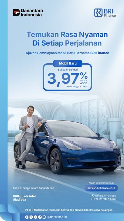 Temukan Rasa Nyaman di Setiap Perjalanan, BRI Finance Hadirkan Promo Pembiayaan Mobil Baru Mulai 3,97% Temukan Rasa Nyaman di Setiap Perjalanan, BRI Finance Hadirkan Promo Pembiayaan Mobil Baru Mulai 3,97%