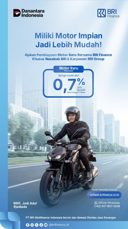 Hadirkan Pembiayaan Motor Baru Premium, BRI Finance Tawarkan Bunga Mulai 0,7% per Bulan Hadirkan Pembiayaan Motor Baru Premium, BRI Finance Tawarkan Bunga Mulai 0,7% per Bulan