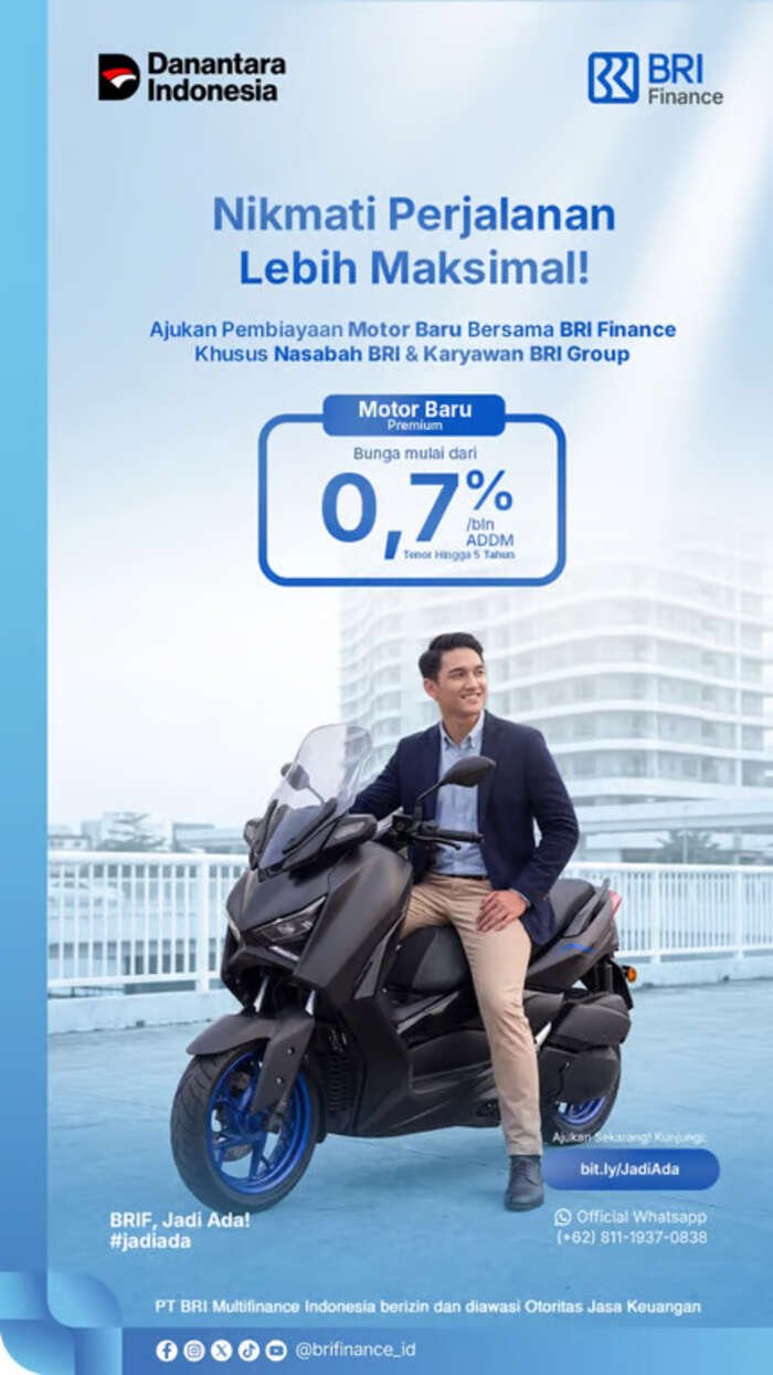 Nikmati Perjalanan Lebih Maksimal, BRI Finance Tawarkan Pembiayaan Motor Baru Mulai 0,7% per Bulan Nikmati Perjalanan Lebih Maksimal, BRI Finance Tawarkan Pembiayaan Motor Baru Mulai 0,7% per Bulan